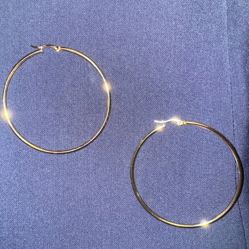 Large steel hoop earrings gold color new