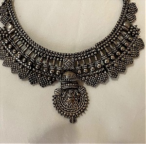 Vintage Indian ethnic choker silver tone