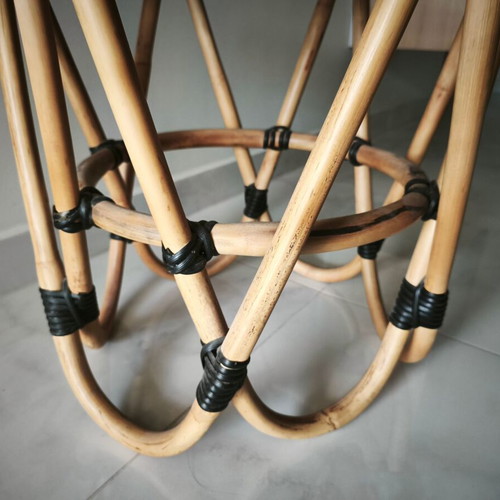 Bamboo stool like new, brown with black details