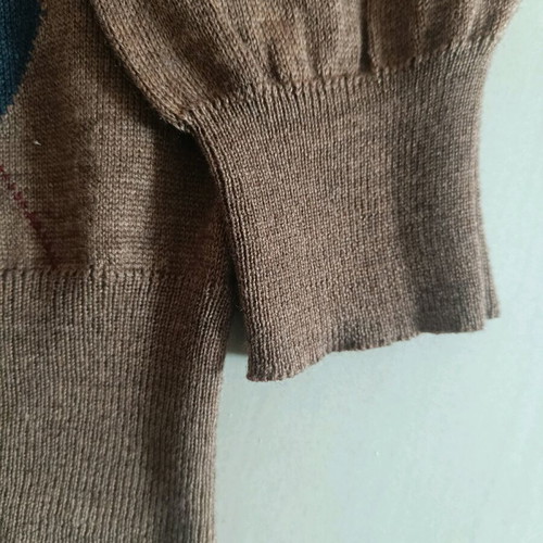 Men's blouse with collar brown diamonds, 50% merino wool, like new, size L