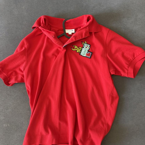 Lacoste Polo Shirt Large Red New with Embroidered Design