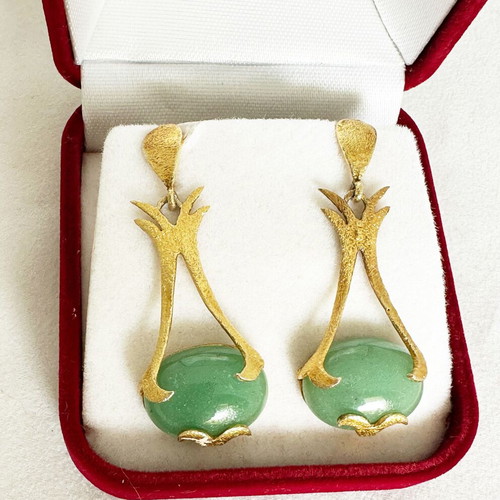 Vintage Italian 925 silver gold-plated earrings like new with green aventurine