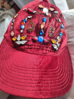 Bon-Bon velvet hat like new with stones and strass red