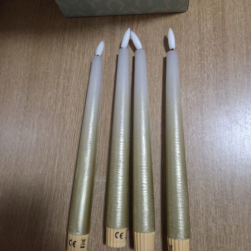 Fanna LED Candle Set of 4 in Sand Gray/Gold Color, New