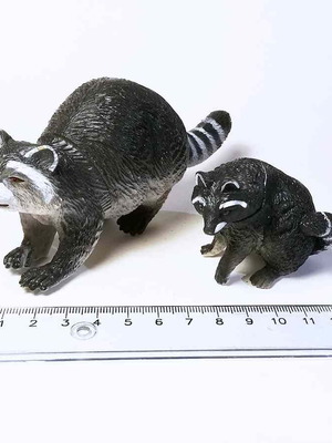 Raccoon plastic toy figure used, pack of two