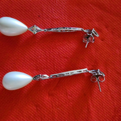 Silver 925 earrings with zircon and pearl like new