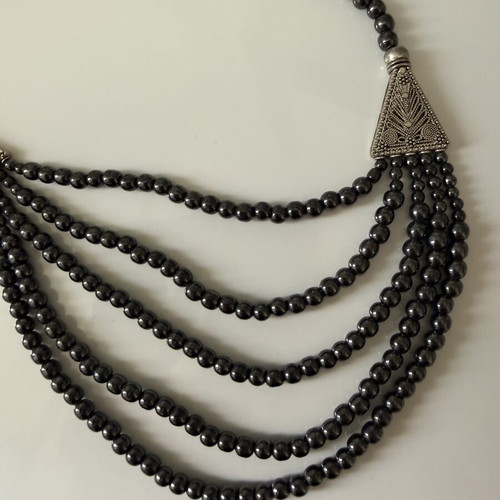 Necklace from black onyx handmade, new, silver accents