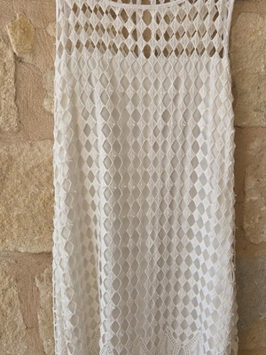 Matis Lattice Overlay Sleeveless Midi Dress, white