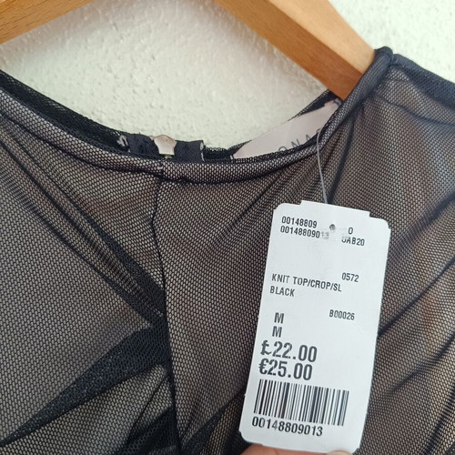 Sleeveless elastic tulle crop top black with zipper, new