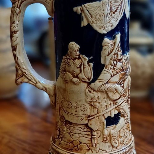 Faience German Beer Stein with Musical Wind-Up Mechanism like new