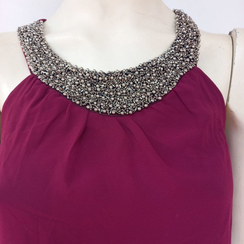 Embroidered blouse XS balloon fit with silver beads red wine color