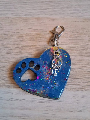 Handmade heart keychain from blue resin glass new