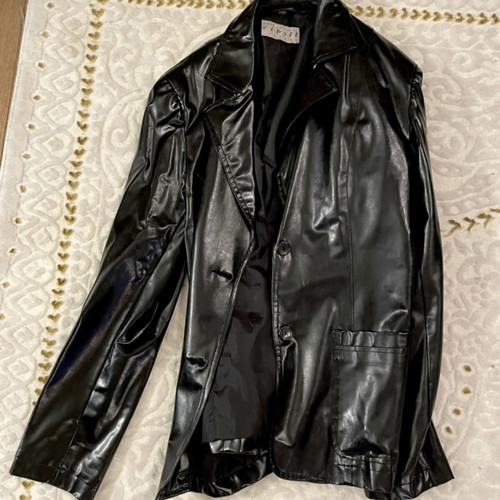 Cibyll jeans jacket black shiny faux leather size Medium