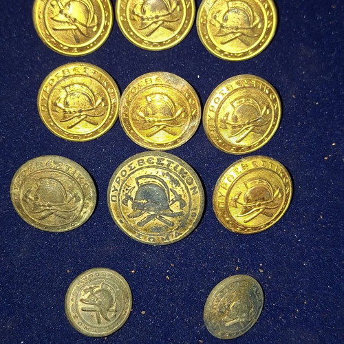 Fire Brigade uniform buttons, 8 regular, 2 small, 1 large