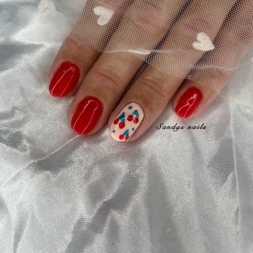 Summer Red Press On Nails handmade, new, set of 10