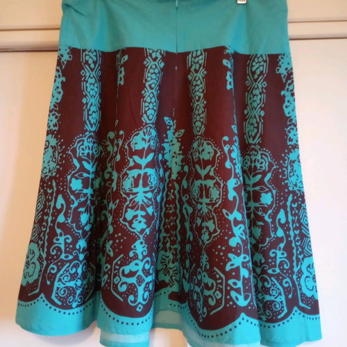 Women's Boho Flared Skirt (A-line) "BONN" - Turquoise / Brown with Ethnic Print