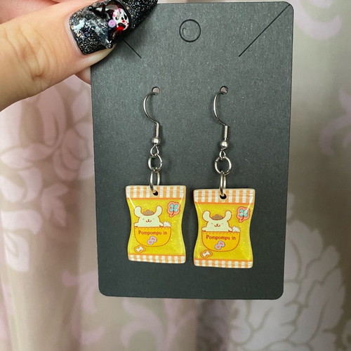 Pompompurin earrings Sanrio new handmade with steel hooks yellow and silver