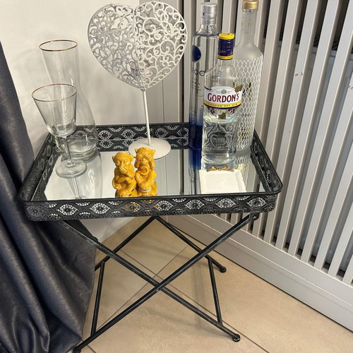 Inart silver decorative bar table new with mirror