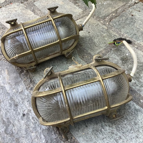 Lido brass outdoor turtle wall lamps used, set of 2