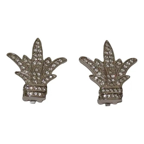 Christian Dior Fleur De Lis Clip On Rhinestone Earrings new, silver gray
