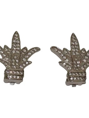 Christian Dior Fleur De Lis σκουλαρίκια με κλιπ και στρας καινούργια, ασημί γκρι