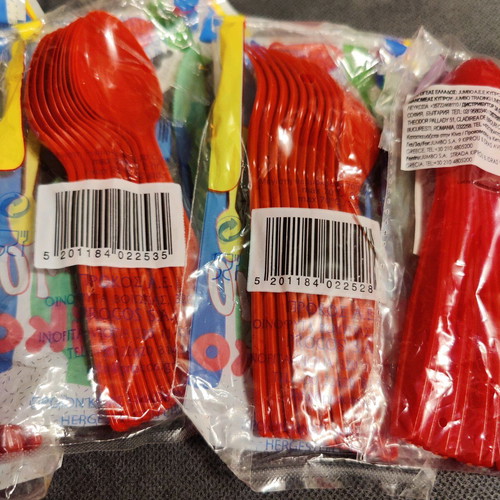 Set of red plastic spoons and forks new, 50 pieces
