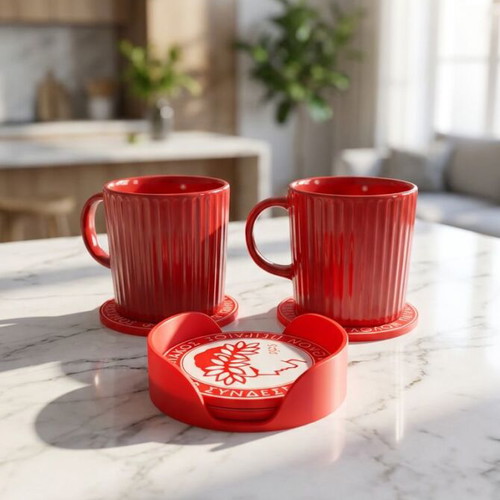 Olympiakos Coaster Set of 4 with Base New