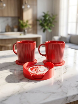 Olympiakos Coaster Set of 4 with Base New
