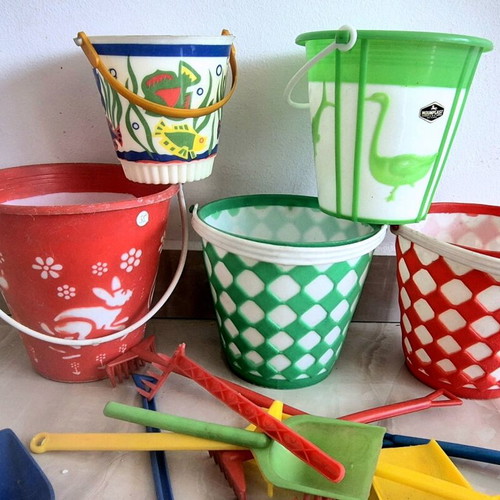 Greek Moumplast and Grecostyl buckets used, set of 19 pieces