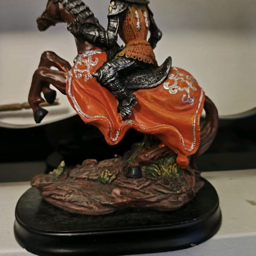 Medieval Knight on Horse Hand-Painted Resin Figurine Like New