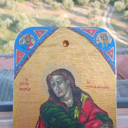 Handmade icon of Saint Mary Magdalene new, acrylic on wood