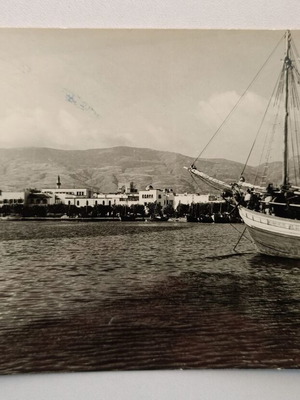 Kos postcard black and white used, view from the harbor