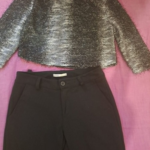 Paranoia small cropped blouse with black fabric pants
