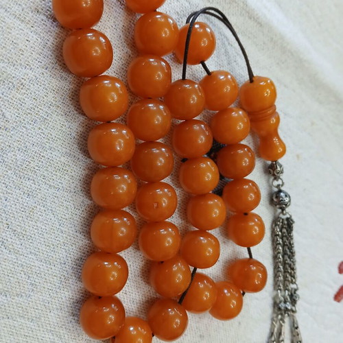 Mastic Worry Beads used, bakelite, vintage metal details
