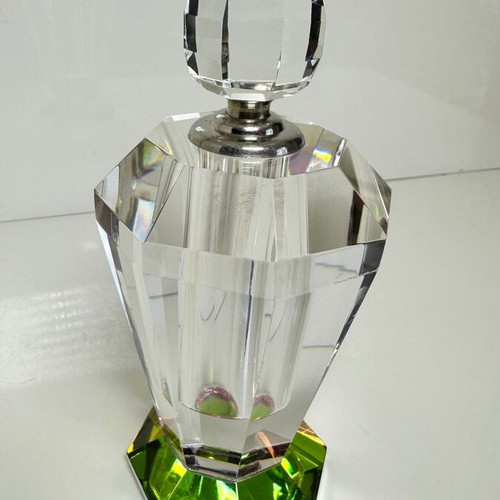 Vintage faceted crystal perfume bottle with iridescent prism base
