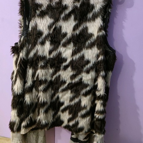 Fur vest asymmetrical used, brown and beige