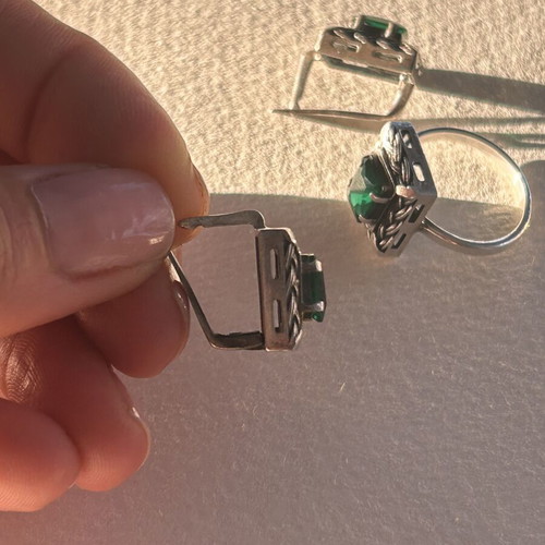 Vintage 925 Silver Ring and Earrings Set with Green Emerald Stones