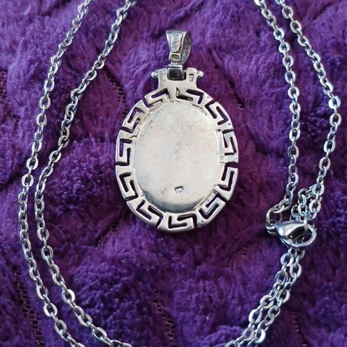 Silver pendant 925 with blue opal and meander used