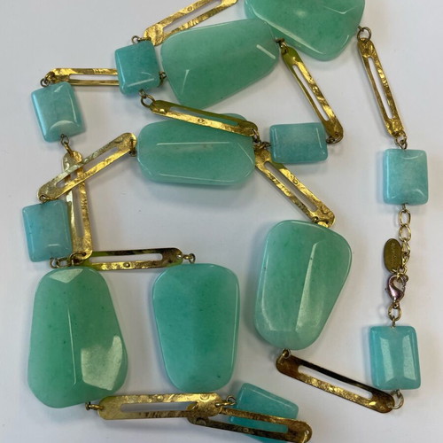 Long Statement Necklace like new, gold with turquoise stones