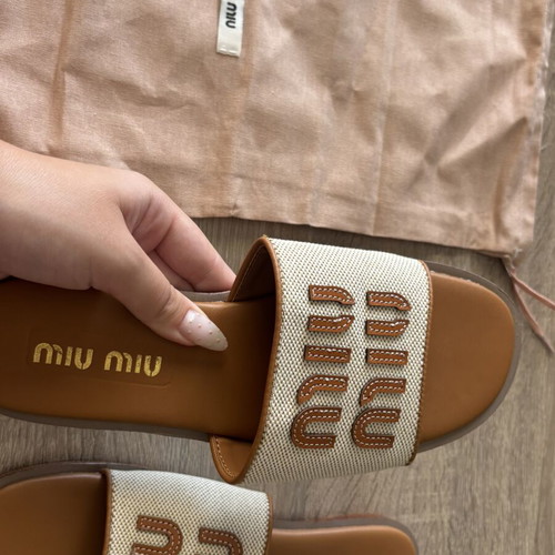 Miu Miu logo-appliqué sandals new, size 38, beige and brown