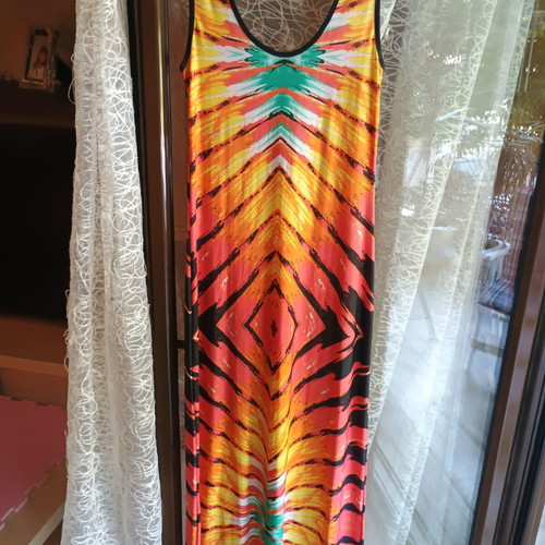 Long summer dress like new with colorful pattern, size M