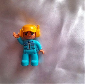 Lego Duplo TRAIN WORKER AIRPLANE PILOT MAN WORKER BLUE OUTFIT AIRPORT Scruffy