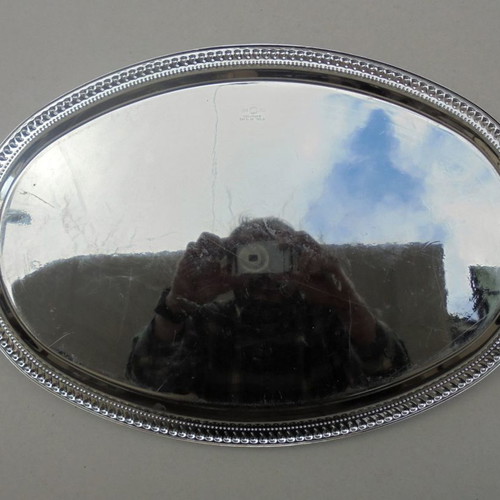 Twin Bird metal serving tray with engraved decoration