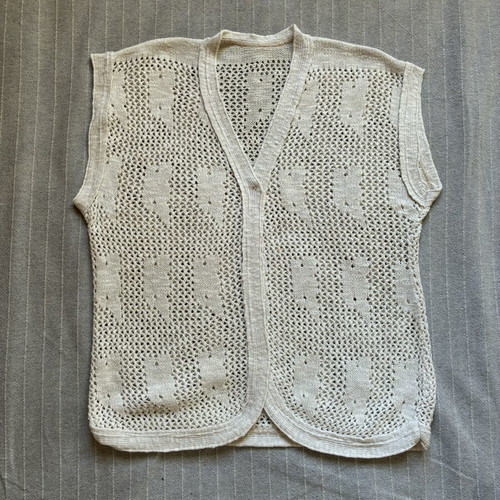 Vintage Off White Crochet Open Knit Vest Button Cardigan
