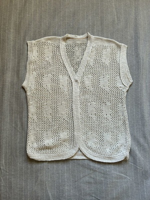 Vintage Off White Crochet Open Knit Vest Button Cardigan