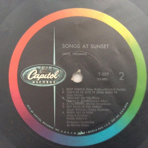 Jane Froman Songs At Sunset vinyl record used, 12''