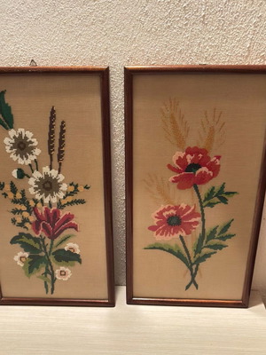Set of 2 embroidered cross-stitch frames used with wooden frame 51x27