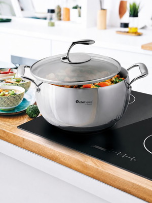 ChefSeries 7.6L pot new, stainless steel with glass lid