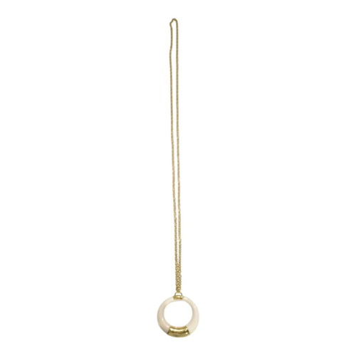 D&G Dolce & Gabbana long necklace cream resin pendant gold chain logo