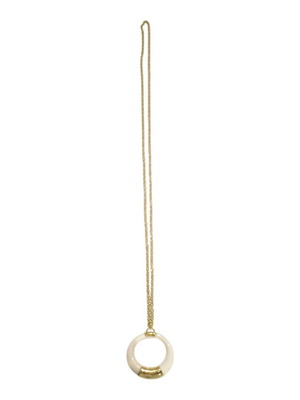 D&G Dolce & Gabbana long necklace cream resin pendant gold chain logo